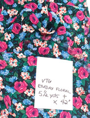 VTG Emday Black Pink Floral Polyester Fabric Lightweight 1 Pc 5 1/2 Yards x 42″