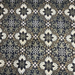 Fabric By The Yard Dark Navy Blue Baroque Ornate Medallions Damask Floral