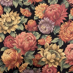Cranston Print Works Fall Floral Vintage All Over Floral Black BG 2 yd x 45 w