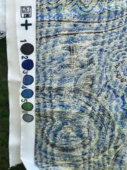 VTG P Kaufmann PAISLEY Moire Stripe Blue Green Brown Cotton Fabric 55”x6 YDS USA