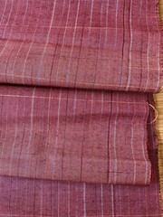 Japanese Vintage Indigo Kasuri Tsumugi Kimono Fabric Silk Pink Check pattern