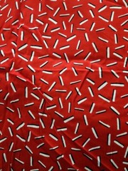 Red Cotton Fabric With Scattered White & Black Rectangles Allover 4 Yards X 43″