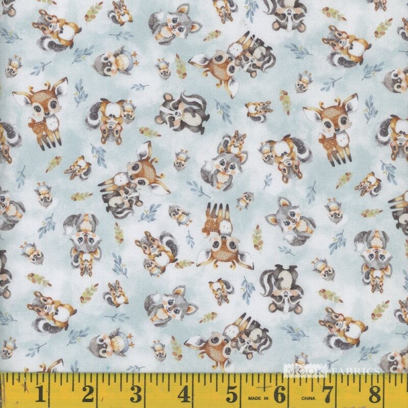 Cotton Fawn and Friends Woodland Animals Babies Fabric Print by Yard D693.79
