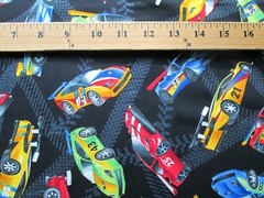 RACE CARS RACING CAR NASCAR TRACKS GRAND PRIX BLK COTTON FABRIC BTHY