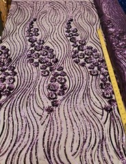 Plum Purple Floral Sequin Embroidery on Mesh Prom Sequin Fabric “Luxury Wavy”