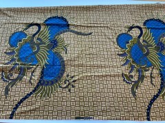 TEXTILE MOTIF~Batik Pelita~ASIAN CRANE~Basket Weave~FABRIC~Blue Brown Tan Navy~