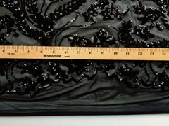 Erin BLACK Flowers and Leaves Sequins on Mesh Lace Fabric by the Yard – 10063