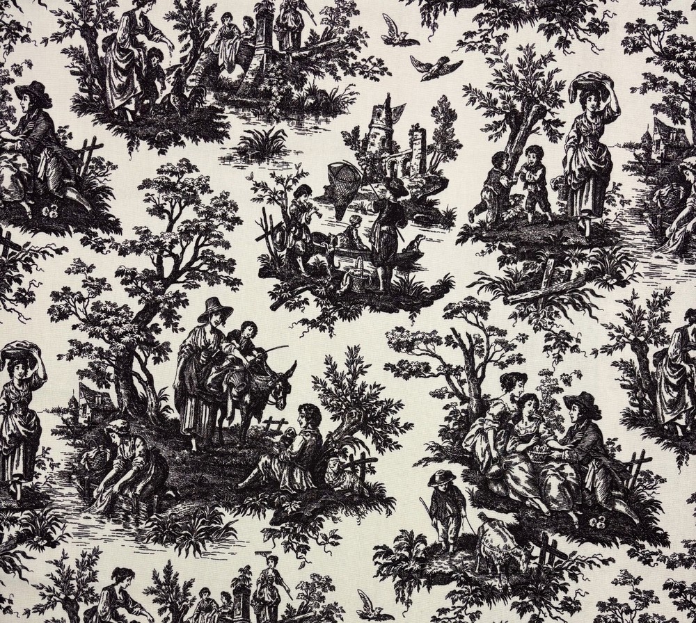 WAVERLY COUNTRY LIFE NOIR BLACK FRENCH TOILE MULTIPURPOSE FABRIC BY YARD 54″W