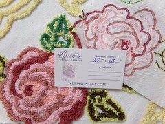 Shabby Pink Rose Vtg Chenille Bedspread Fabric Dramatic Scrollwork 25″ x 23″