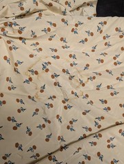 Vtg 50s/60s Novelty Yardage Silky Oriental Abstract Design Tan Blue Red 45×5 yds