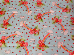Vintage 2004 Strawberry Shortcake Cotton Fabric ~ 2 Yds ~ Light Blue Rainbow