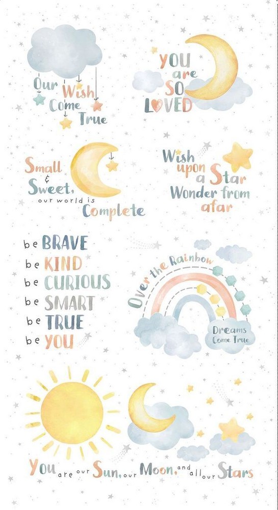 23″ Fabric Panel | Timeless Treasures Wish Wonder Nursery Baby Scene White