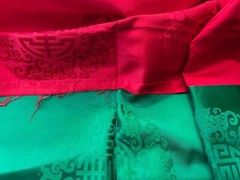 2 Pcs Korean Trad: Double-Sided Silk? Fabric 76″x58 each, Red/Green/Fuchsia New