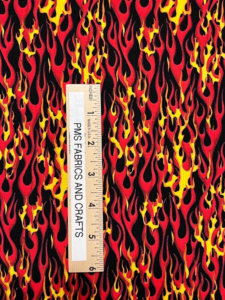 Elizabeth Studios Motorcycle Flames MIXED 100% cotton fabric by the yard 36 x 44