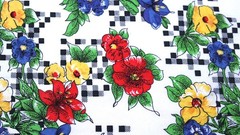 Red Blue Yellow Check Flower Floral Vintage Cotton Craft Doll Quilt Fabric Lot