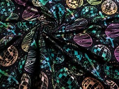 Pop! Holographic Disco Planets Interlock Knit Fabric Cotton Spandex 1 Yd 33’’