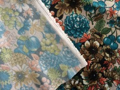 VTG 60’s 70’s Slinky Poly Knit Fabric Flowers Fruit Slight Stretch 60″ X 35″