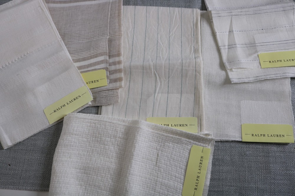 6 Ralph Lauren Fabric Remnants 24″x26″ Mostly Sheers Stripes Whites, Creams