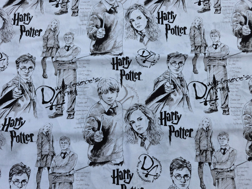 ONE PIECE OF HARRY POTTER FABRIC 34″X44″ CAMELOT FABRICS BLACK WHITE WASHED
