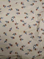 Vtg 50s/60s Novelty Yardage Silky Oriental Abstract Design Tan Blue Red 45×5 yds