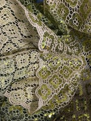 Gold Green Metallic Sequins Lace Fabric Geometri Guipure 56” W X 87” L