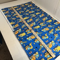 Construction Crew Vehicles colors Blue Yellow Black 100% Cotton Fabric