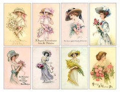Handmade Victorian Ladies w. Flowers Collage 8×10 Craft Cotton Fabric Block