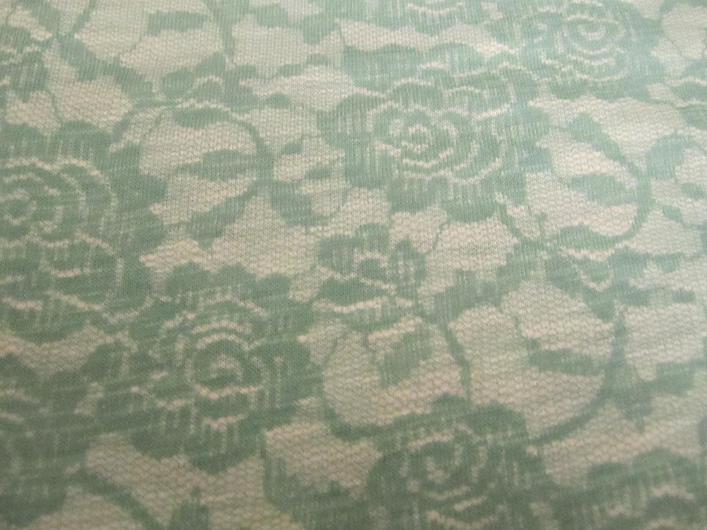 Lightweight Polyester Knit Fabric Rose Floral Mint Green on Green 1yd 33″ x 60