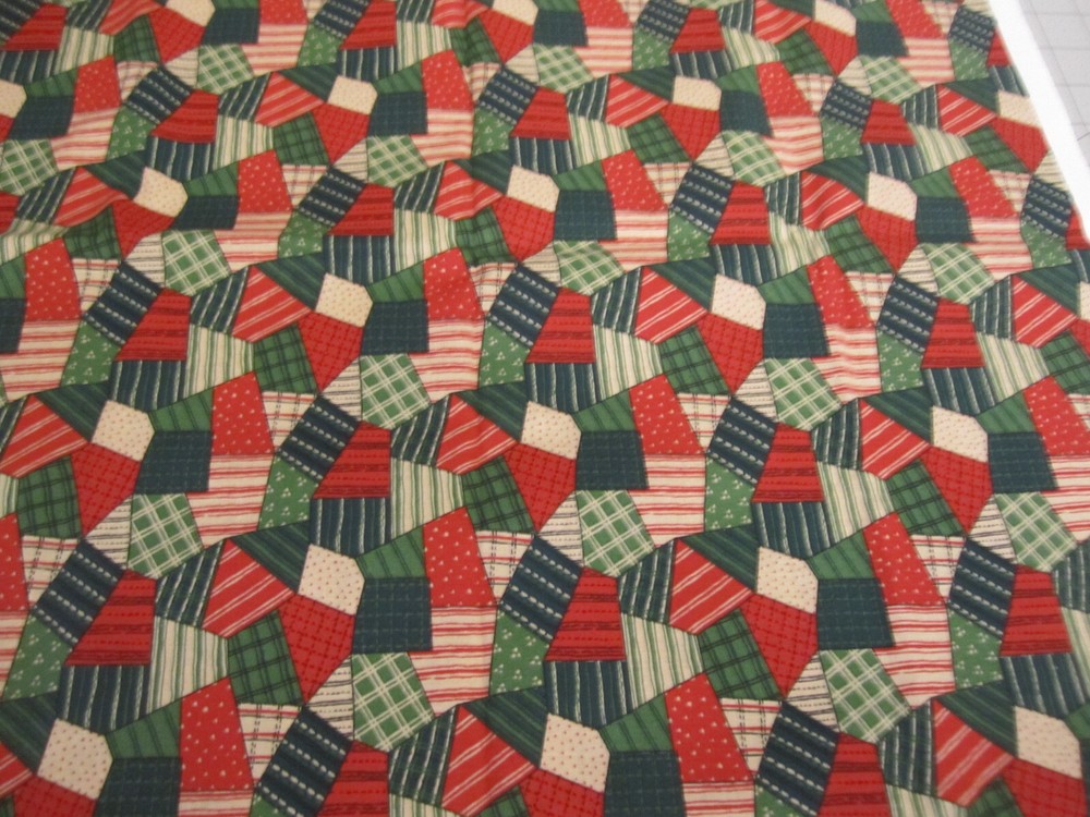 Christmas Cotton Fabric Geometric Blocks Red & Green Square 30×44