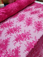 Fuchsia 3d Floral Embroidery Pearls Fabric By The Yard Quinceañera Dress Prom