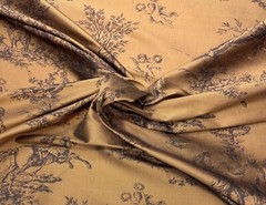 DESIGNER FRENCH COUNTRY TOILE SEPIA BROWN 100% SILK PRINTED FABRIC BY YARD 54″W