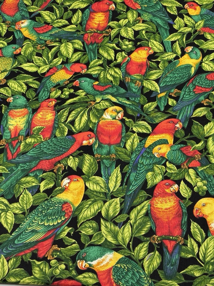 Cranston Print Works Parrots Jungle 100% Cotton Fabric Vintage Colorful 2 Ydsx44