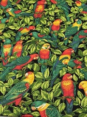 Cranston Print Works Parrots Jungle 100% Cotton Fabric Vintage Colorful 2 Ydsx44
