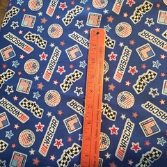 Nascar red white blue car racing cotton quilting fabric bhy x 45″ wide stock car