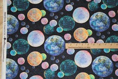 Celestial Journey Black Planets 3 Wishes Digital Print Fabric 1/2 Yard #17132