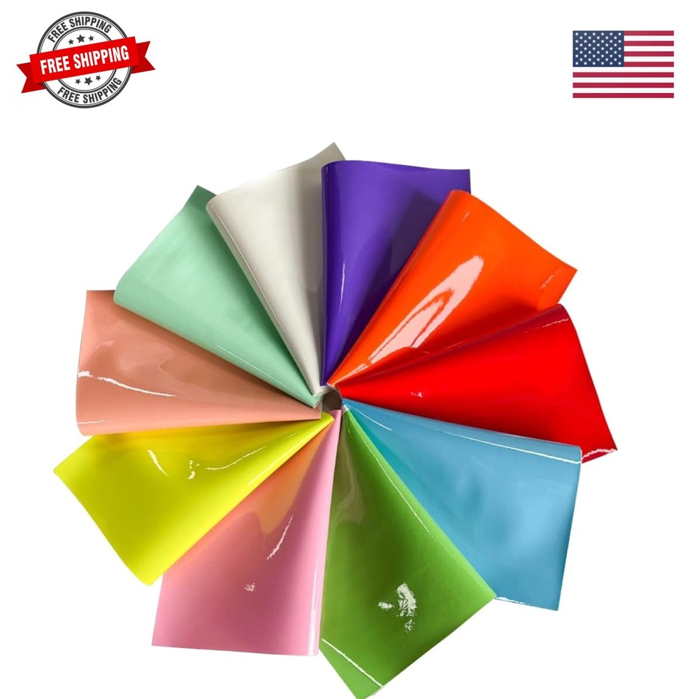 10 Pcs Glossy Solid Faux Leather Sheets for Crafts, 8.3″ x 11.8″21x30cm Color…