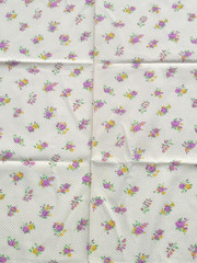 3.5 yds VTG Lilac Purple Orange-Yellow Green Beige Pin Dots Cotton Fabric Floral