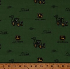 Cotton John Deer Tractors Farms Lands Logos Green Fabric Print by Yard D370.76