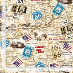 Travel Fabric | Route 66 Traffic Signs on Beige Map | Timeless Treasures YARD