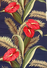 NEW Vtg Hawaiian Anthurium Floral Print Trans Pacific Textiles Fabric 3 1/2 Yds