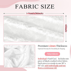 White Stretch Crushed Velvet Fabric by the Yard, 1 Yard 63″ Wide Soft Fabric Lux