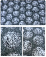 Toile Medallion Fabric 45×39 Black Gray Green French Country Lightweight Cotton
