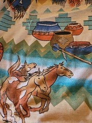 Vtg Native American Theme Polyester Fabric Remnant Piece One Way Stretch 41 X 60
