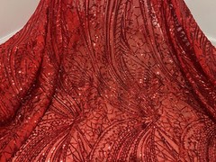 RED 4way Stretch Sequins Fabric 50” Width Sold By The Yard