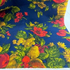 1+ Yard Vintage House N Home Fabrics Fruit Baskets Blue Red Bark Cloth Cotton