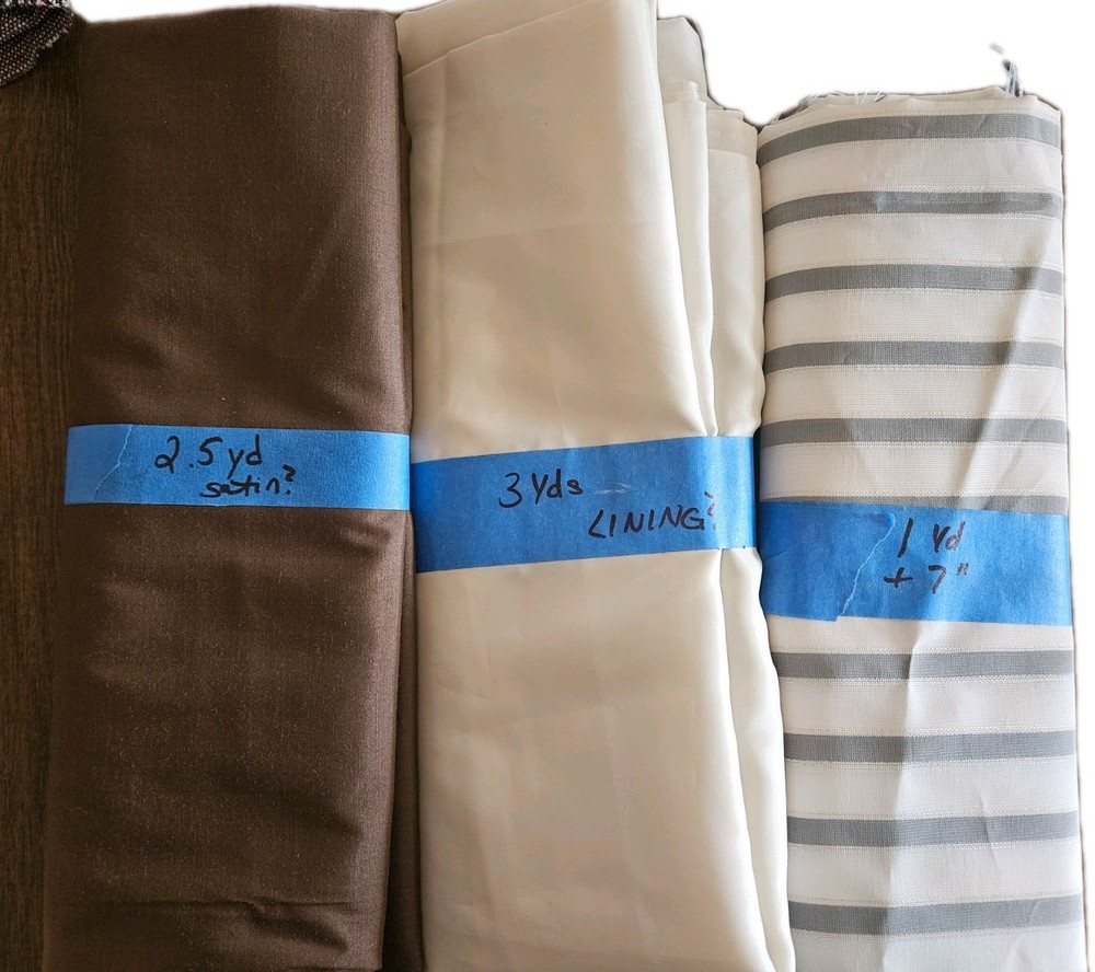 Lot Of SATIN FABRICS 1 Yd Pieces+ Brown White Striped