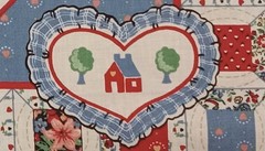 Vtg~Wamsutta~”Homestead, Fruit, Spools of Thread”~Cotton Fabric~ 17.25″x16.75″