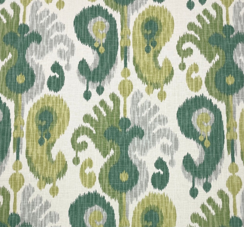 BALLARD DESIGNS ANDROS IKAT GREEN IVORY MULTIPURPOSE LINEN FABRIC BY YARD 54″W
