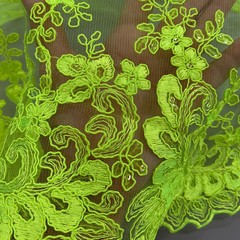 Melody NEON LIME GREEN Polyester Floral Embroidery with Sequins on Mesh Lace Fa