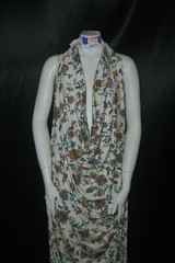 Linen Rayon Spandex Knit Jersey fabric Printed oatmeal Teal/Mauve/Orange floral